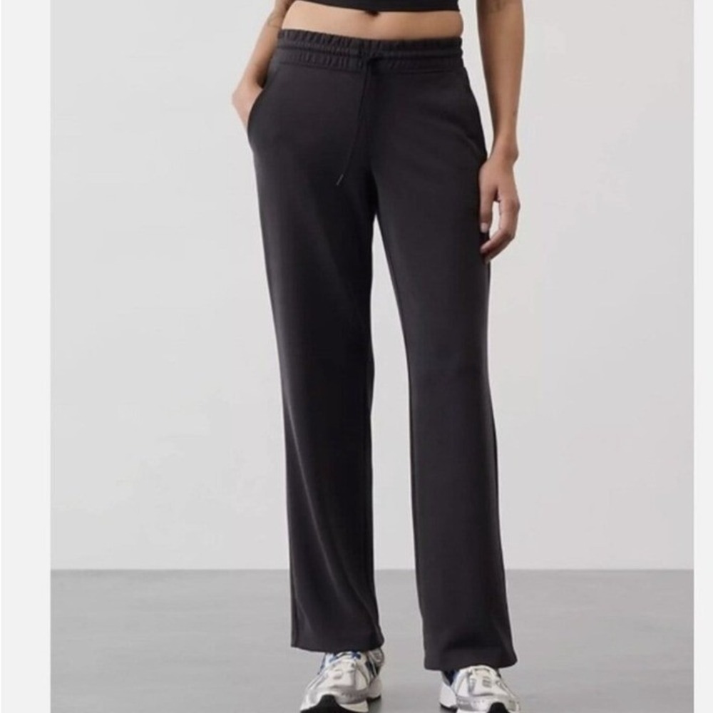 Athleta Seasoft Straight Leg Pants XL Black Gray Mid Rise Lounge Athleisure
